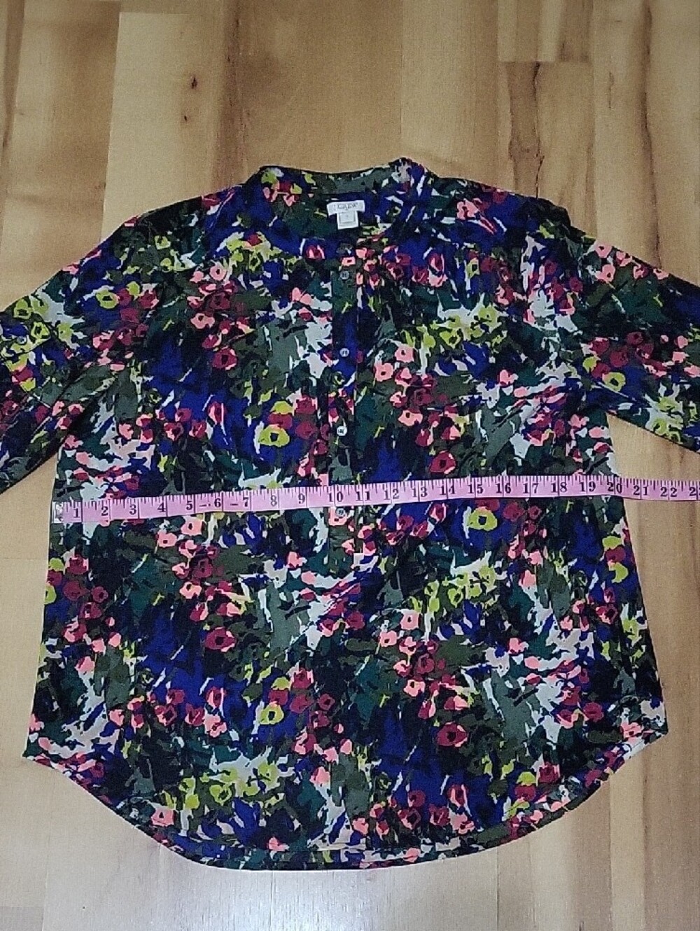 J.Crew Floral Abstract Botanical Tunic Blouse Green Blue Long Sleeve Small - Picture 7 of 10